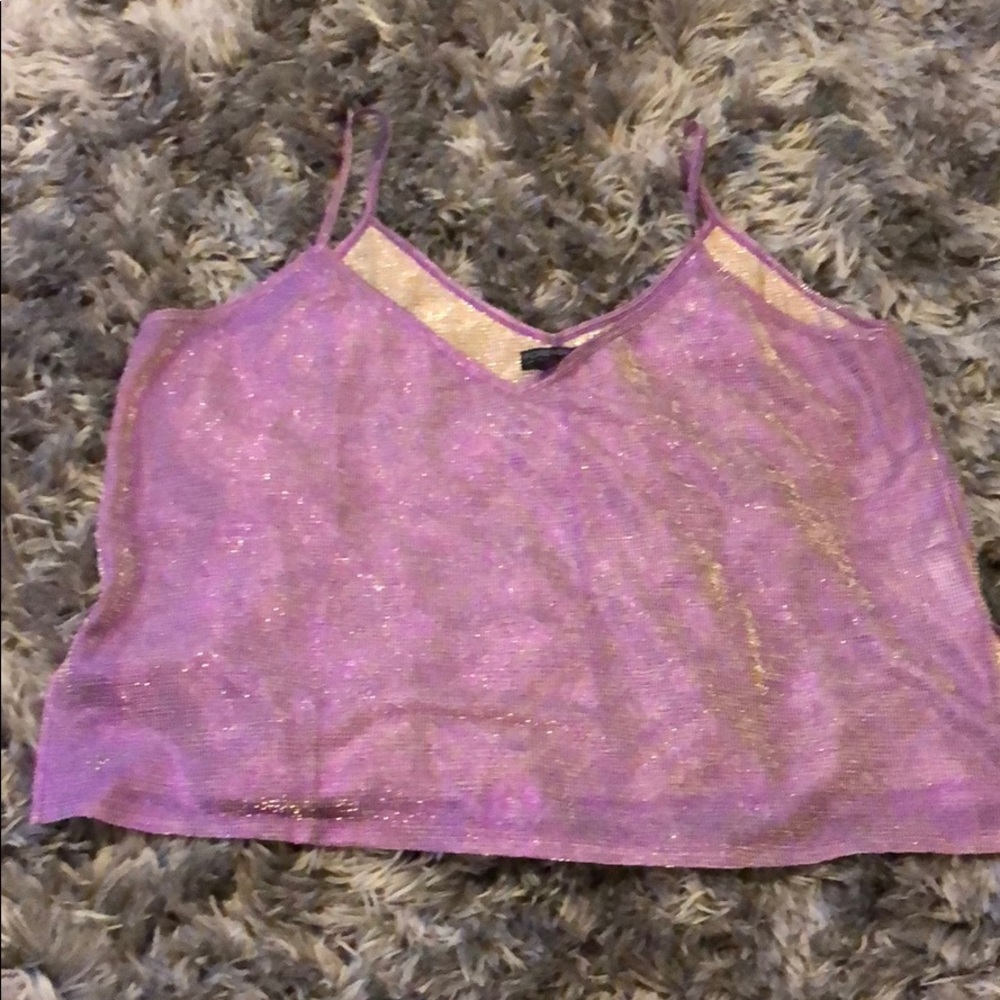 Shimmery purple and gold flowey crop top